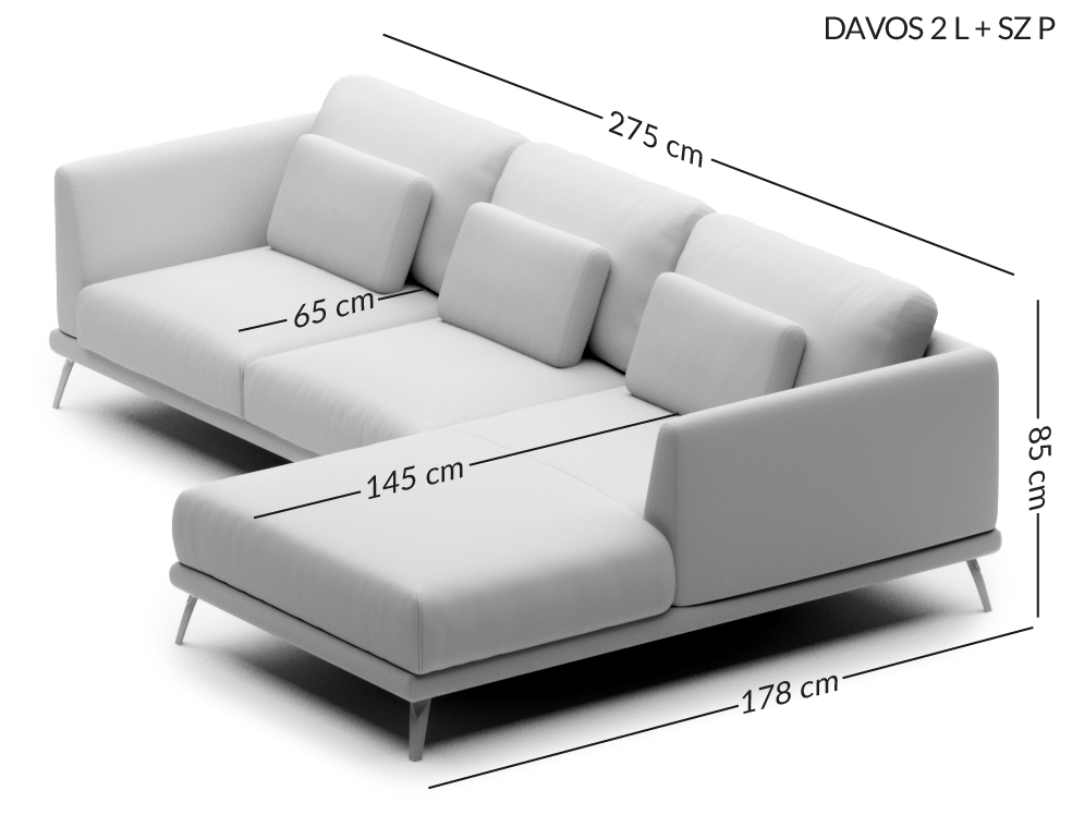 DAVOS narożnik z szezlongiem wymiary