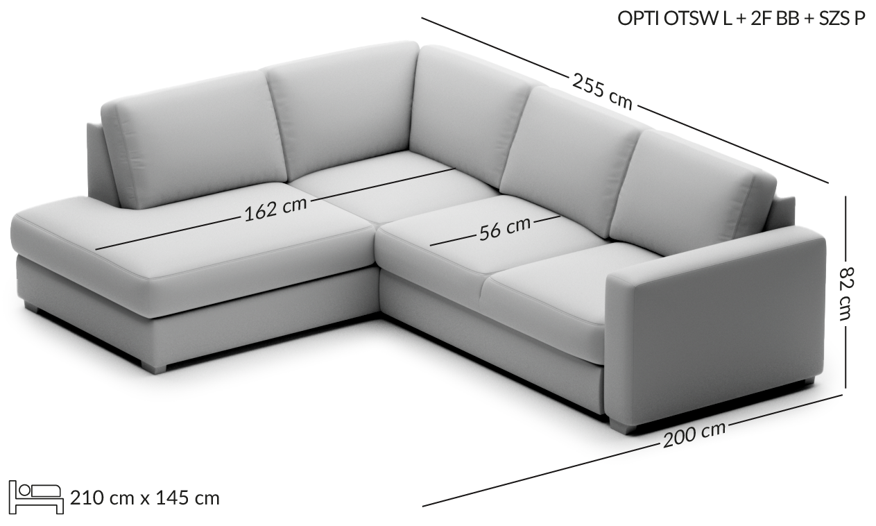 OPTI rozkładany narożnik z otomaną wymiary